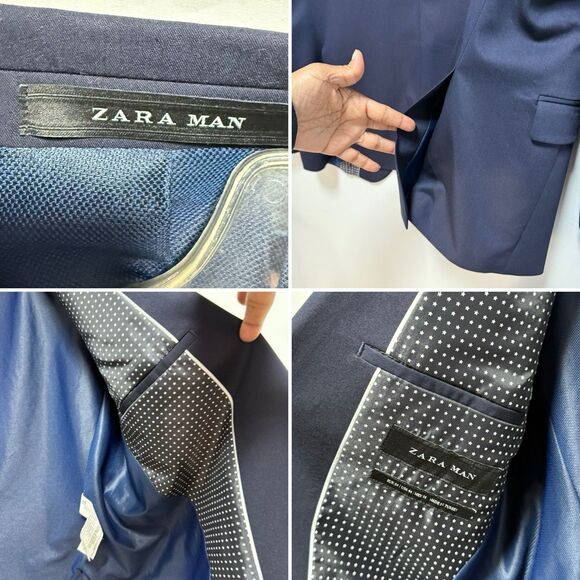 Zara Man Blazer Mens  Size 44 Navy Blue Suit Jacket Two Button - Picture 9 of 16